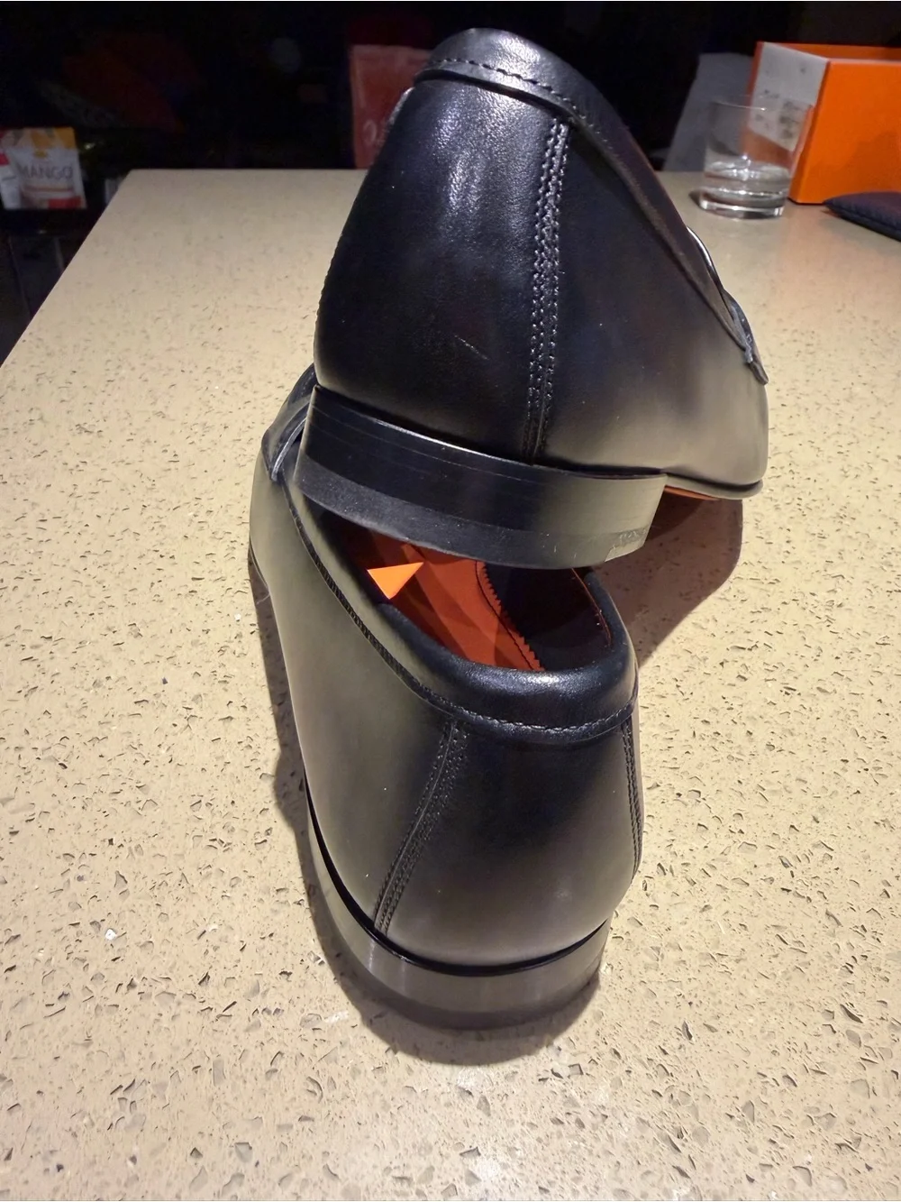 Santoni Men’s Black Leather Loafers Made in Italy Orange Leather Lining /sole